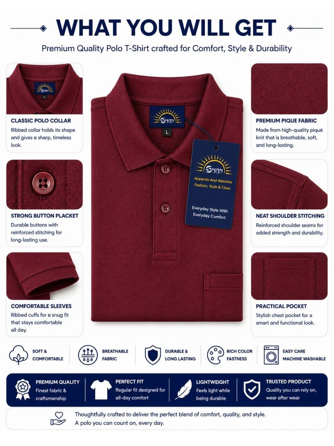 SMAN Men 2 Polo Collar Pockets T-shirt thumbnail 2