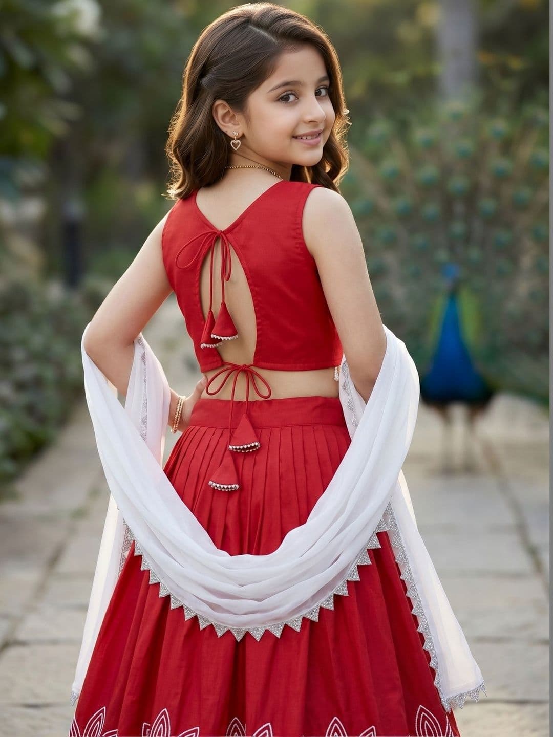 KALINI Girls Embroidered Thread Work Semi-Stitched Lehenga & Blouse With Dupatta thumbnail 7