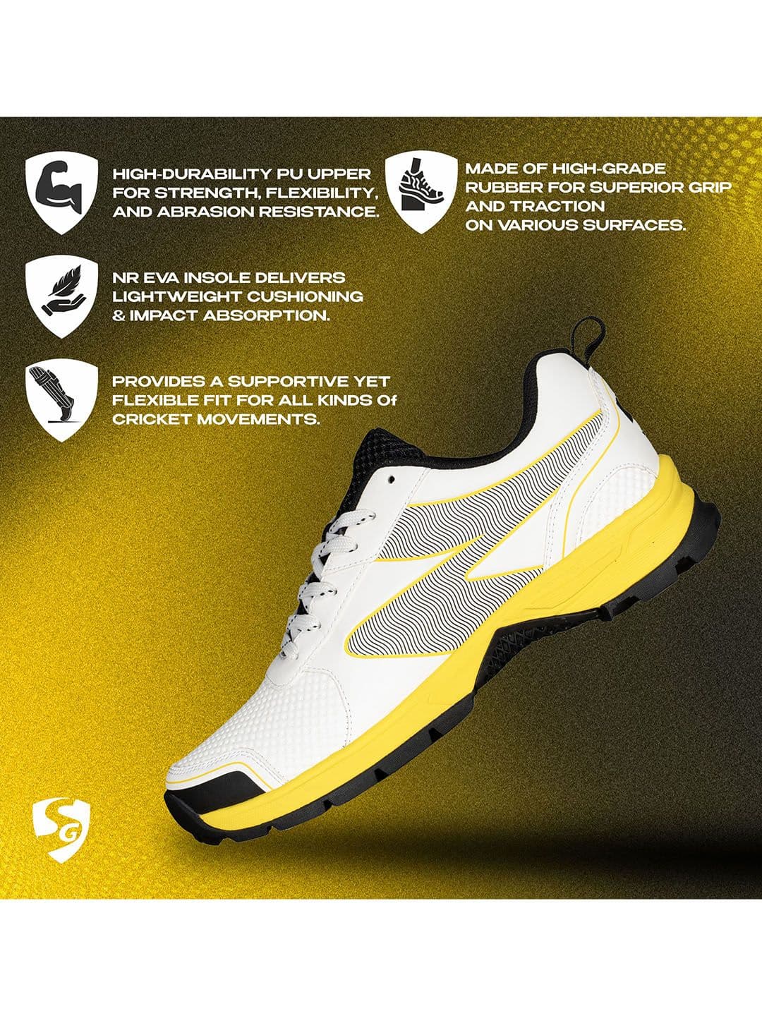 SG Blazer Cricket Shoes White-Yellow - High Performance Comfort & Stability thumbnail 7