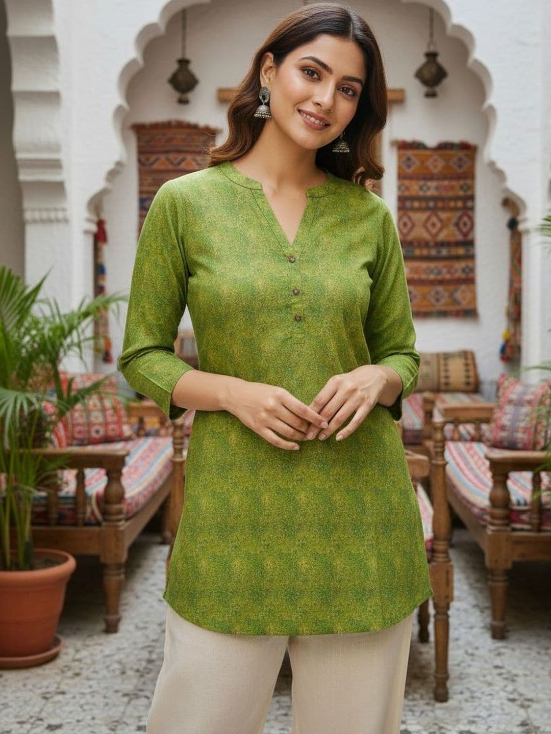 Anouk Printed V-Neck Pure Cotton Blend Kurti thumbnail 6