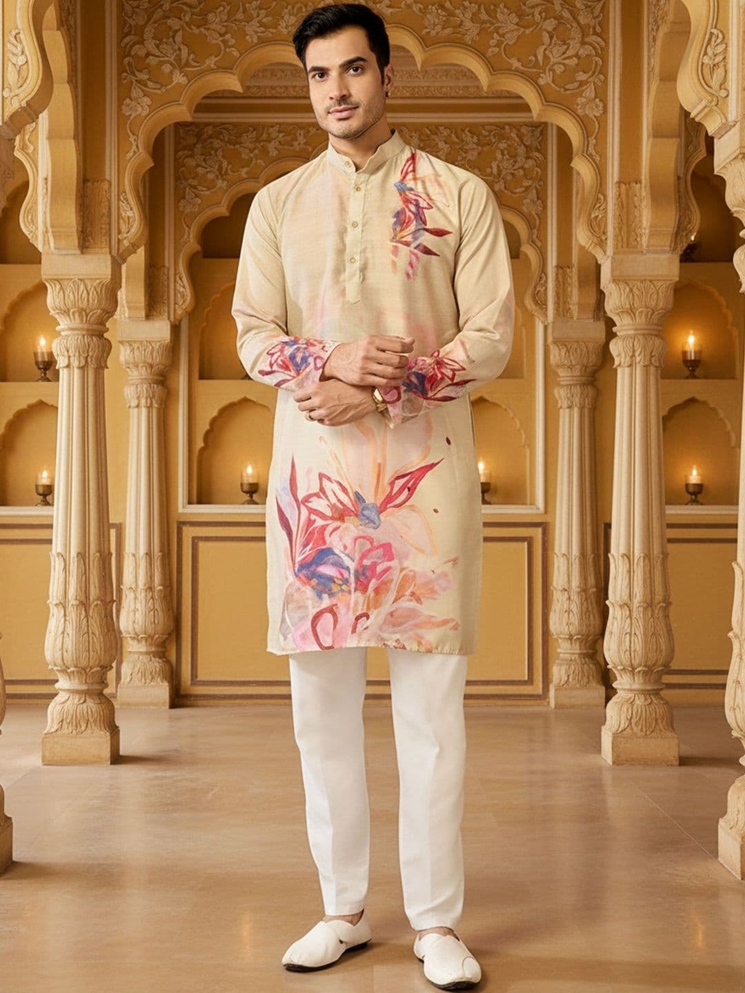 RANGRAAG Men Floral Printed Floral Kurta thumbnail 3