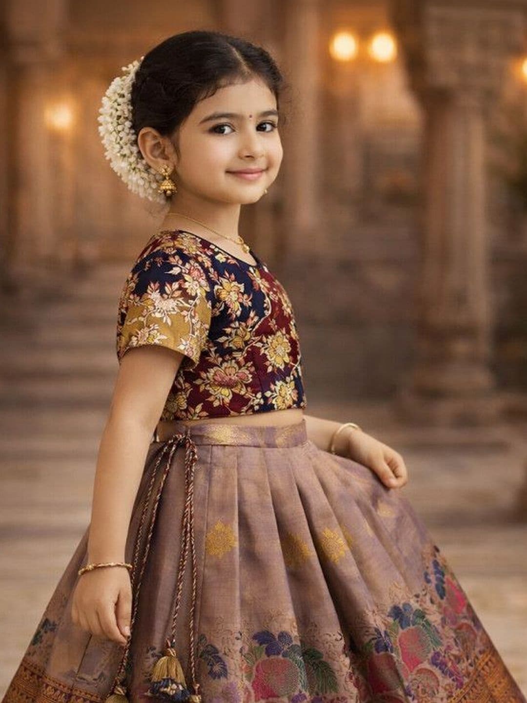 Ethzy Girls Round Neck Short Sleeves Ready to Wear Lehenga thumbnail 4