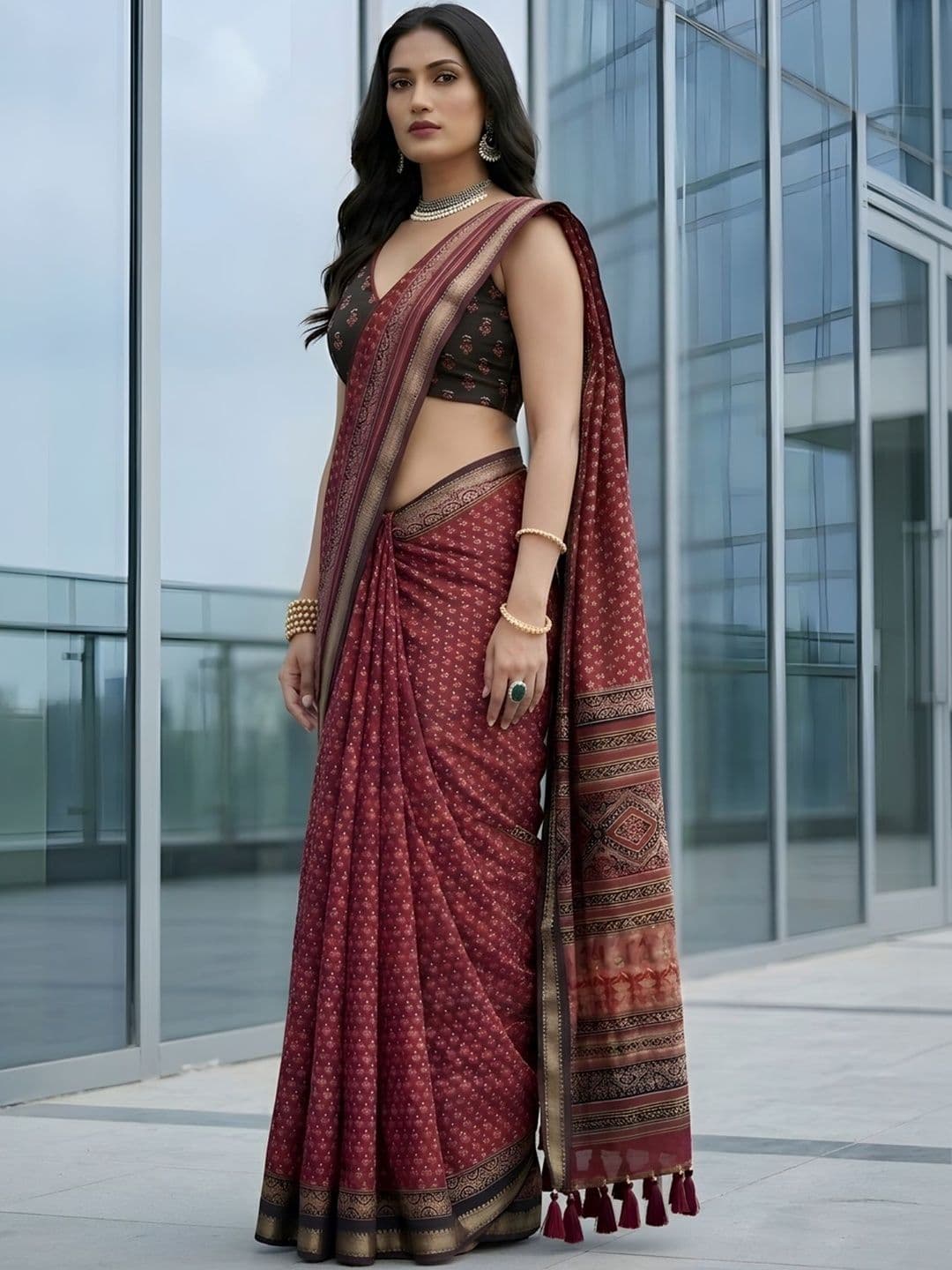 Anouk Ethnic Motifs Printed Cotton Saree thumbnail 6