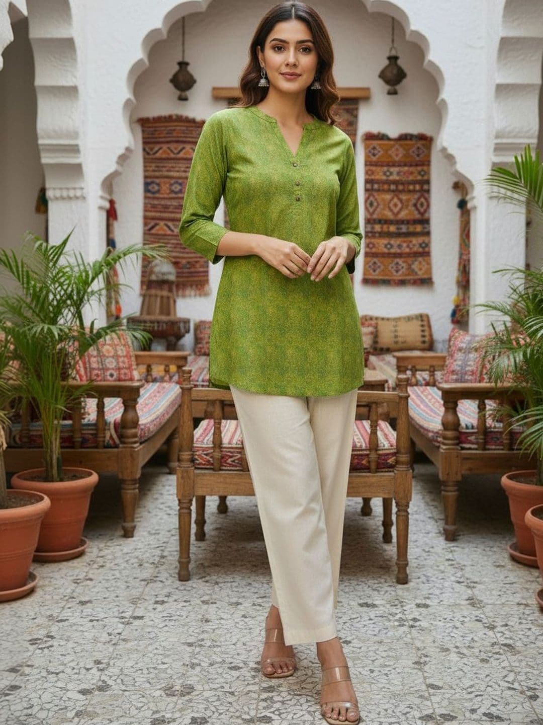 Anouk Printed V-Neck Pure Cotton Blend Kurti thumbnail 5