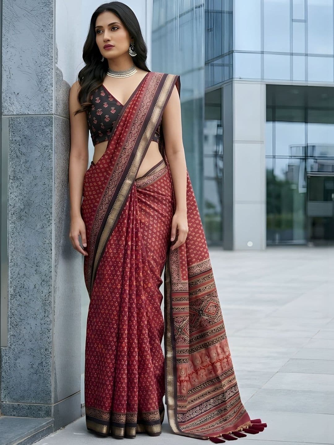 Anouk Ethnic Motifs Printed Cotton Saree thumbnail 5