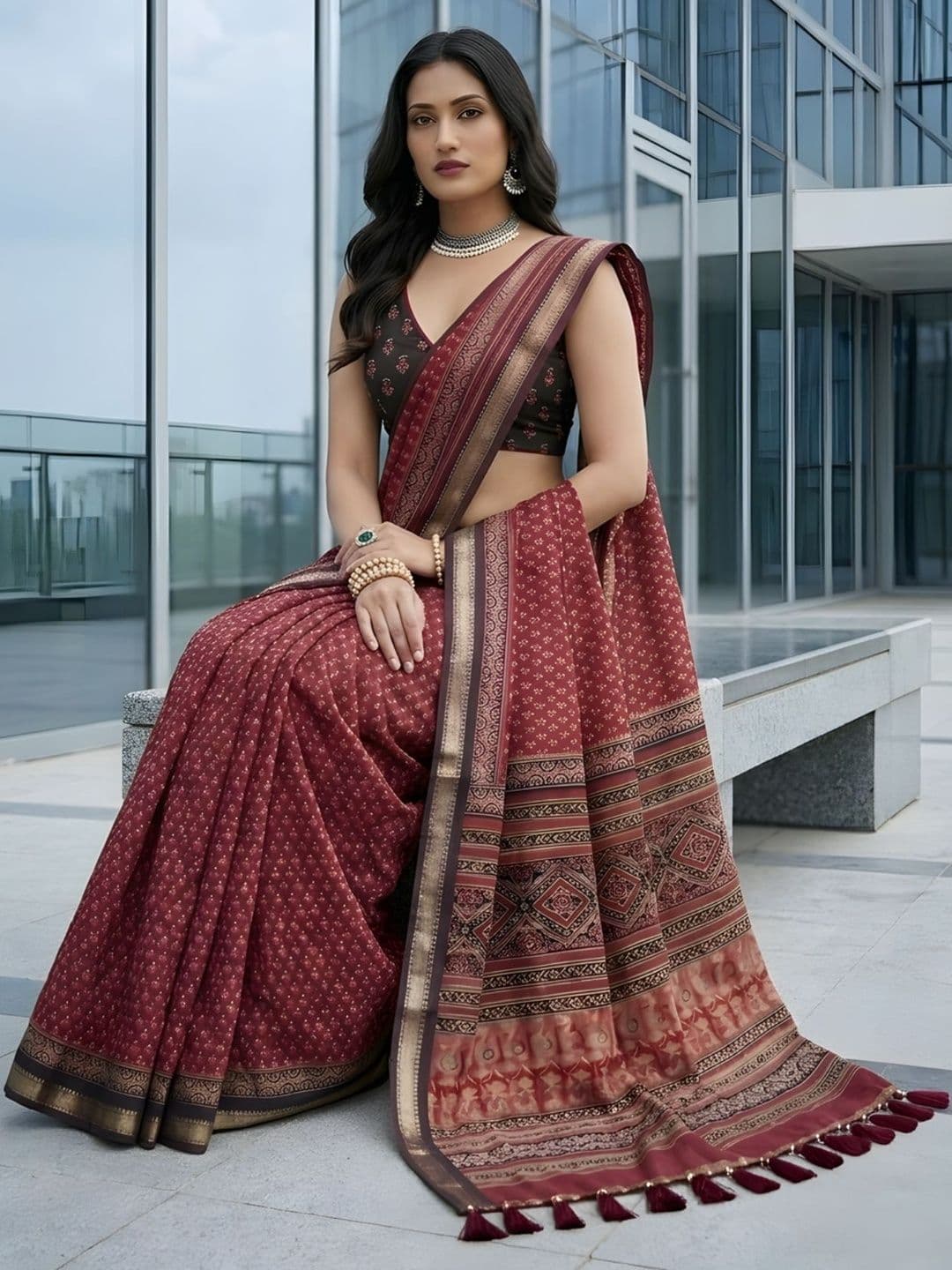 Anouk Ethnic Motifs Printed Cotton Saree thumbnail 3
