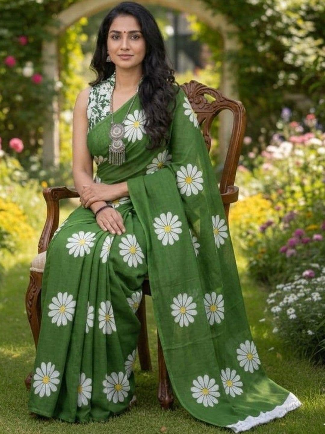 Silkena Floral Linen Blend Saree thumbnail 5