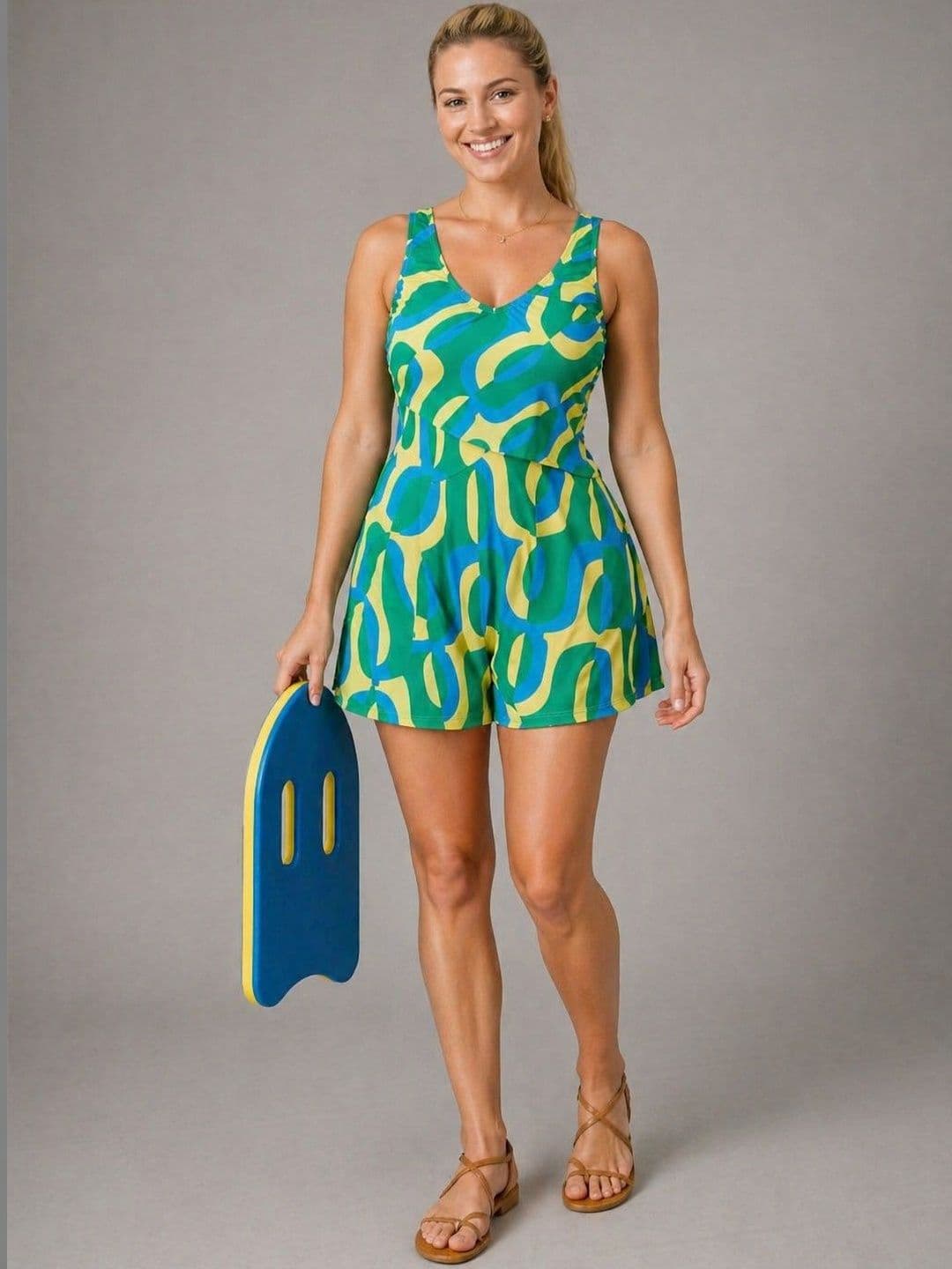 DressBerry Printed V-Neck Swimming Dress Swimwear - view 1