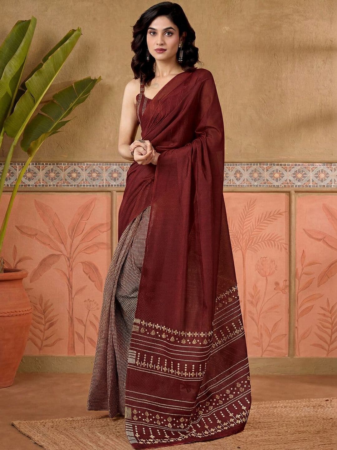 Sangria Printed Chanderi Ready to Wear Saree Blouse Piece thumbnail 7