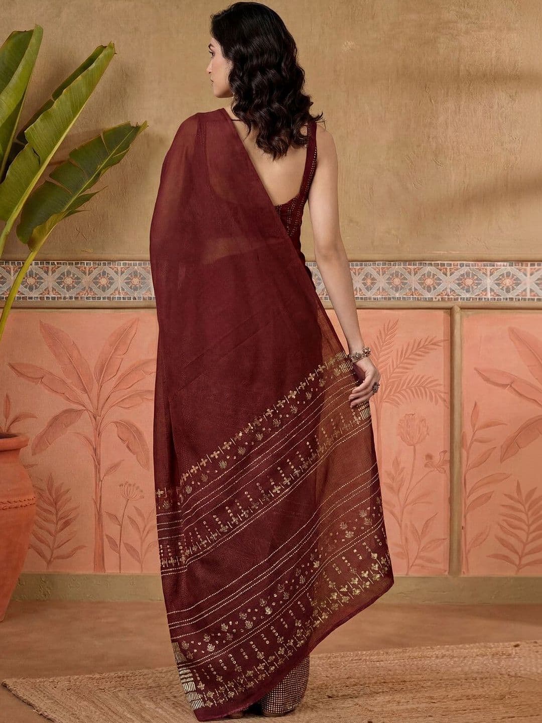 Sangria Printed Chanderi Ready to Wear Saree Blouse Piece thumbnail 5