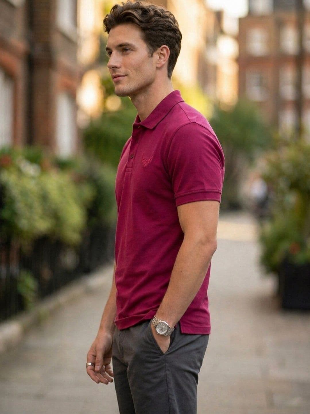 STRAY88 Maroon Polo Collar Short Sleeves T-shirt thumbnail 5