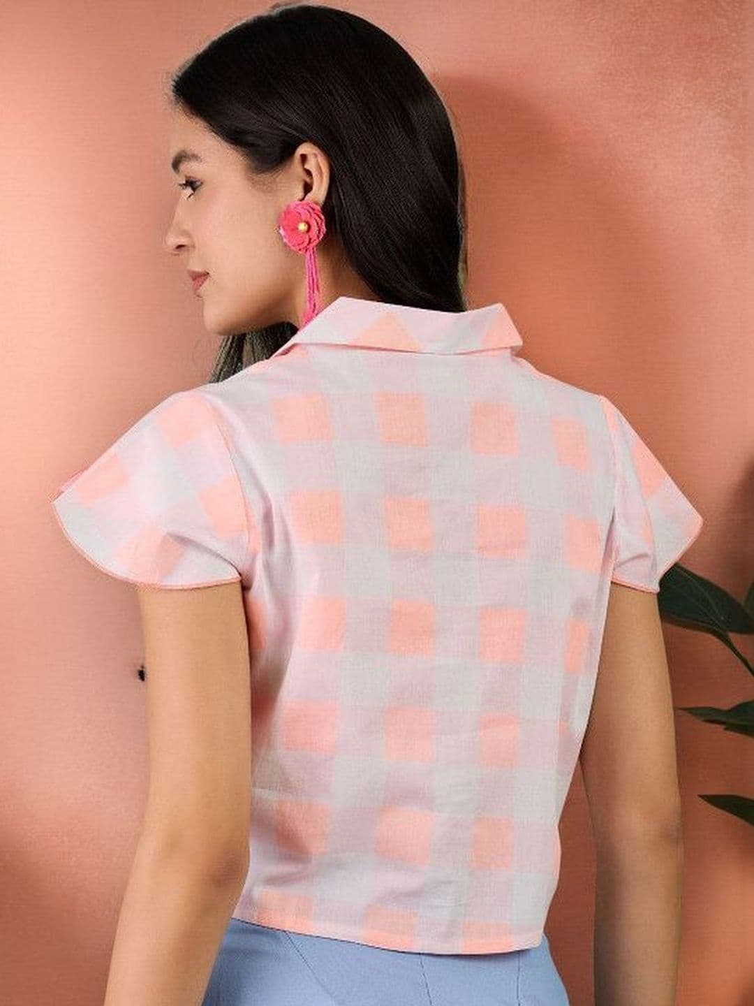 Sangria Women Checked Shirt Style Collar Boxy Top thumbnail 5