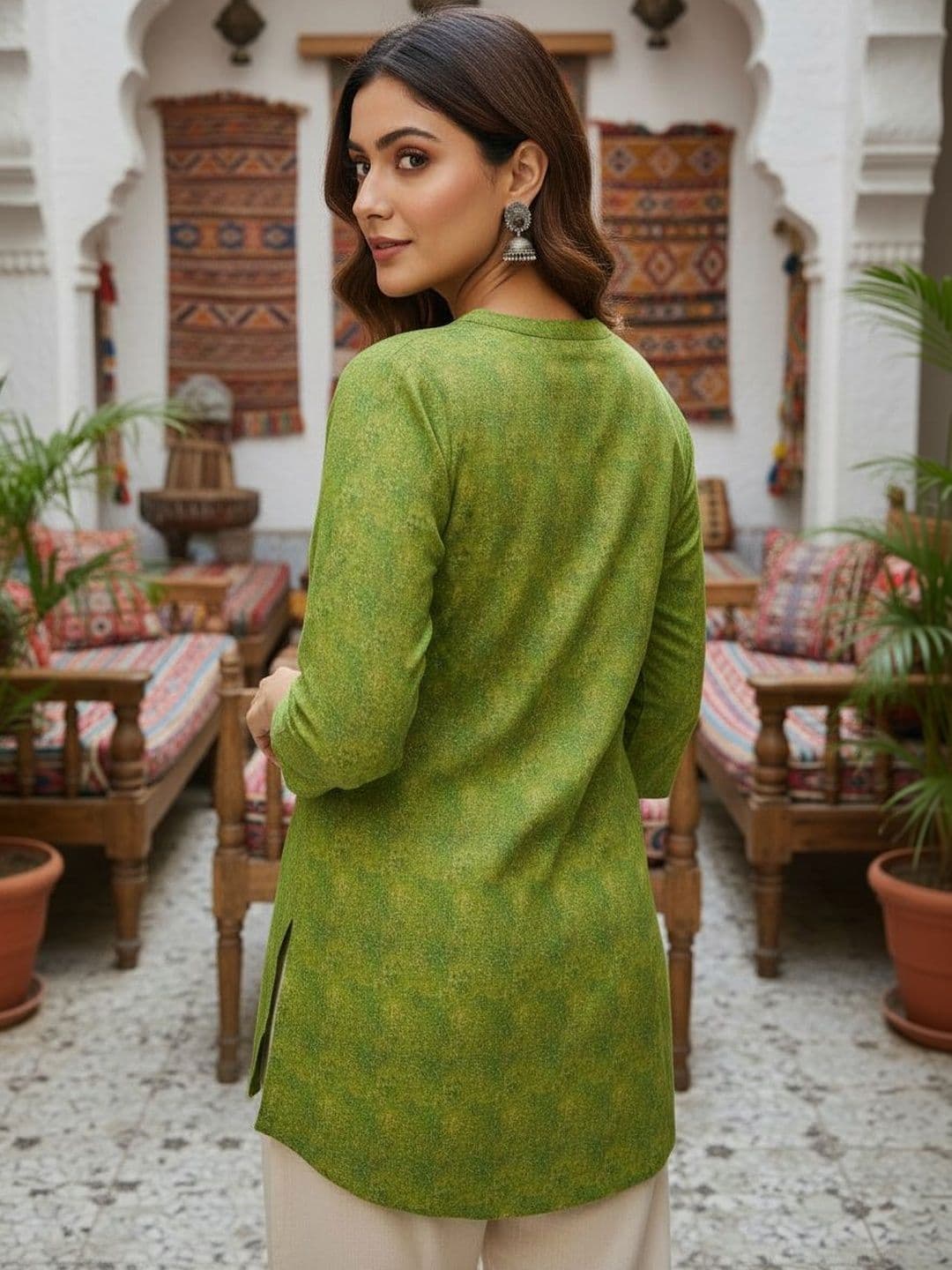 Anouk Printed V-Neck Pure Cotton Blend Kurti thumbnail 4