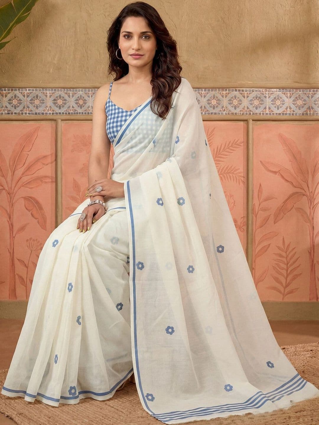 Sangria Printed Chanderi Ready to Wear Saree Blouse Piece thumbnail 4
