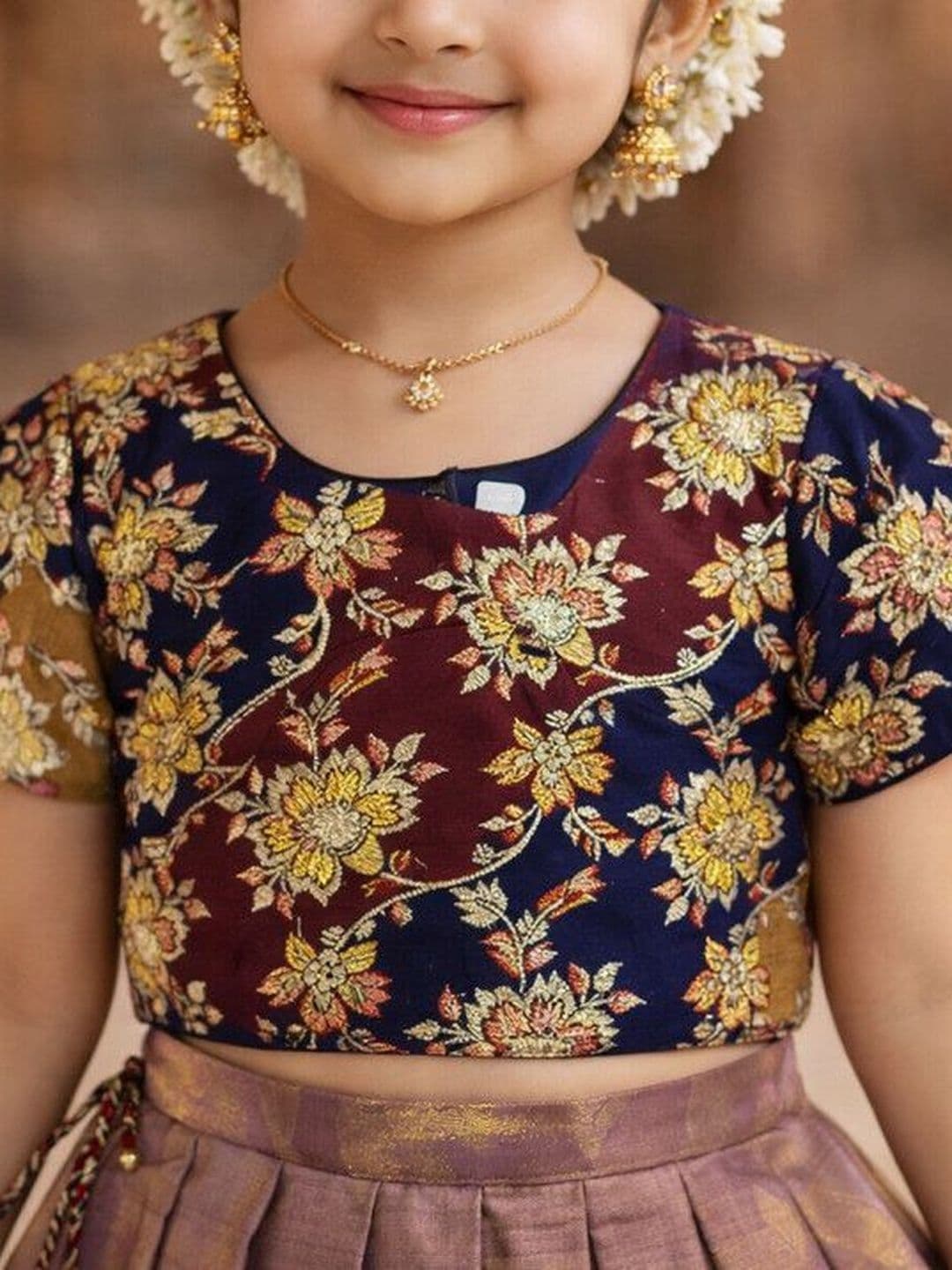 Ethzy Girls Round Neck Short Sleeves Ready to Wear Lehenga thumbnail 3