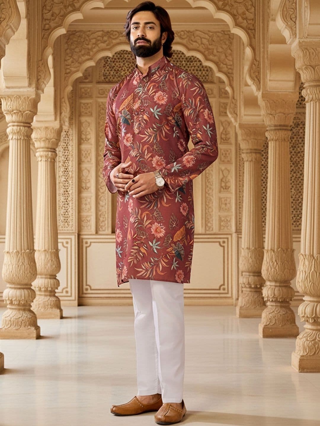 RANGRAAG Men Floral Printed Kurta thumbnail 5
