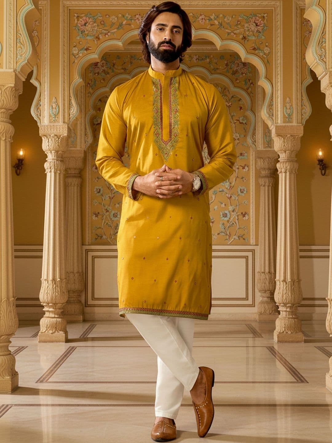 RANGRAAG Men Embroidered Thread Work Kurta thumbnail 4