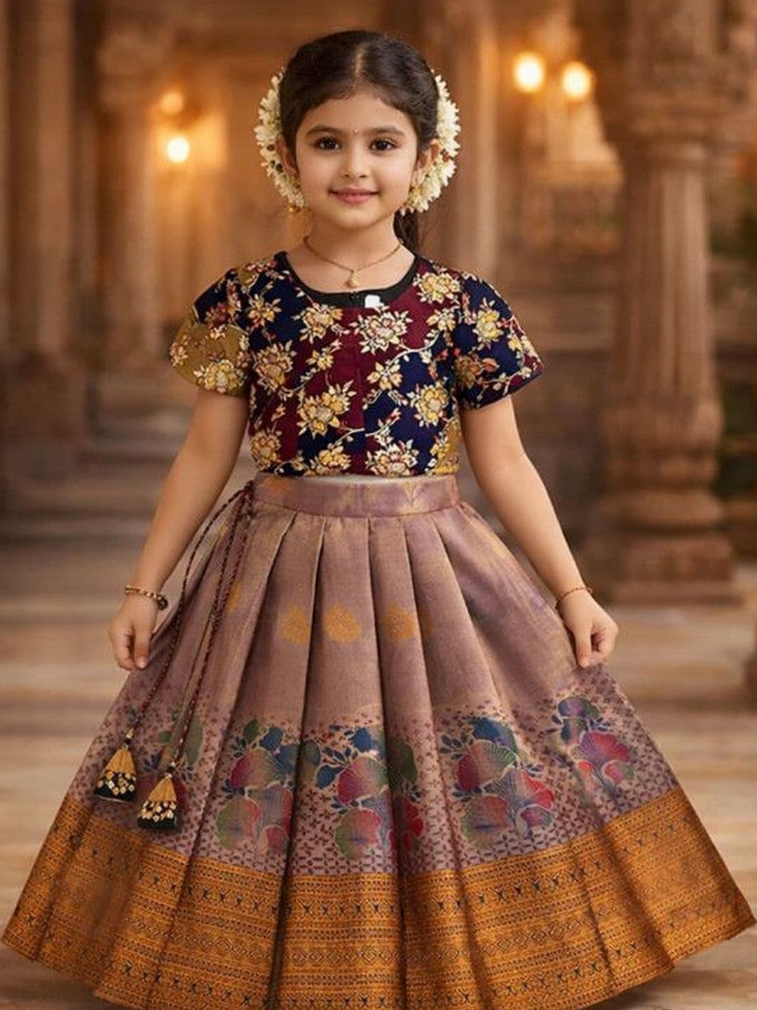 Ethzy Girls Round Neck Short Sleeves Ready to Wear Lehenga - view 1