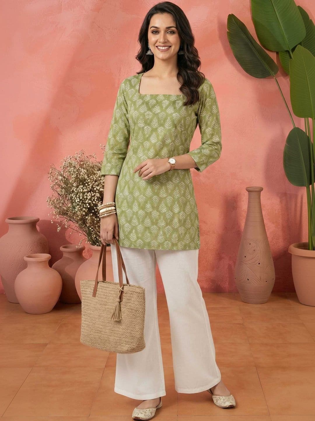 Sangria Floral Printed Pure Cotton Square Neck Straight Kurtis - view 1