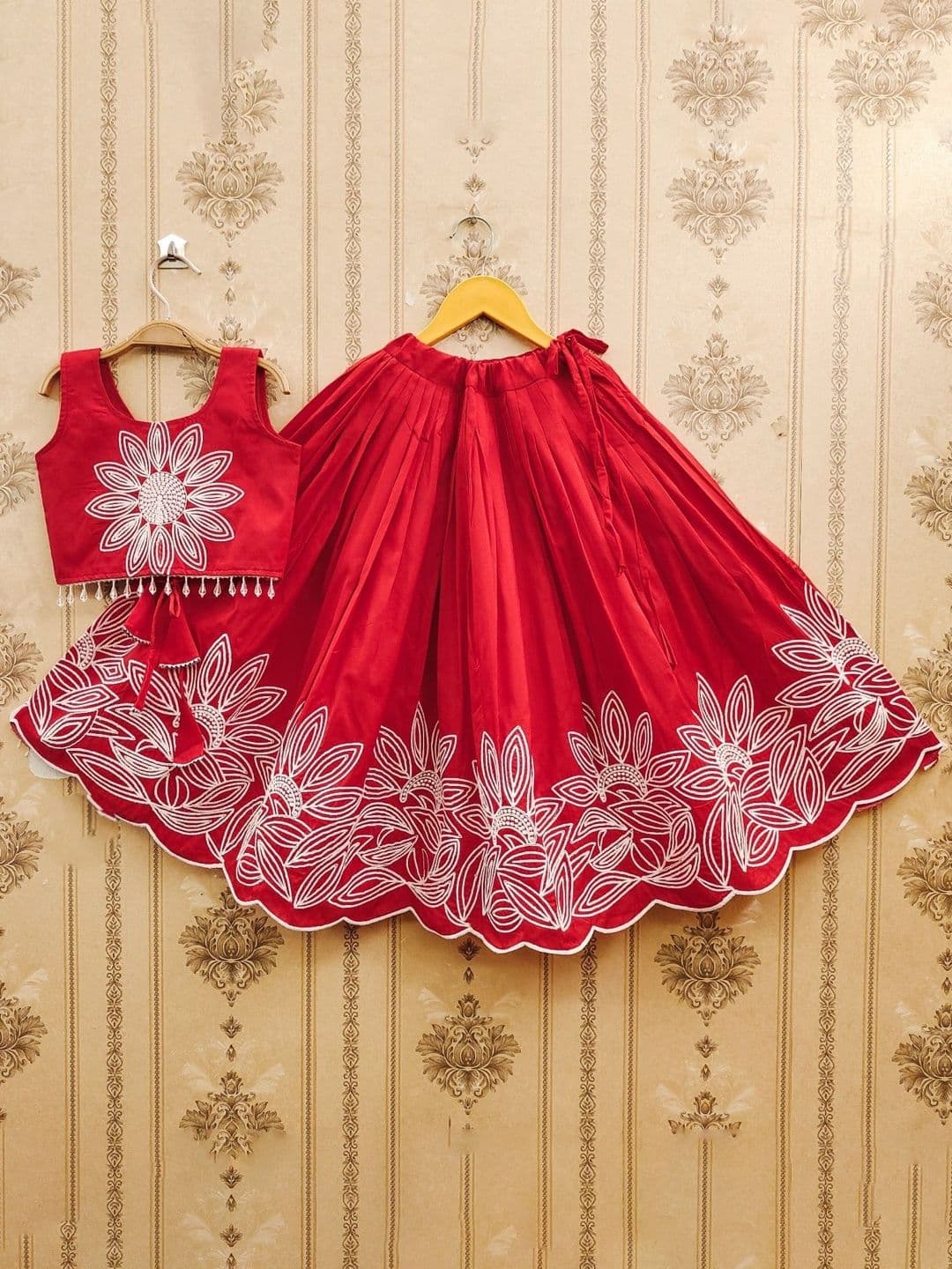KALINI Girls Embroidered Thread Work Semi-Stitched Lehenga & Blouse With Dupatta thumbnail 4