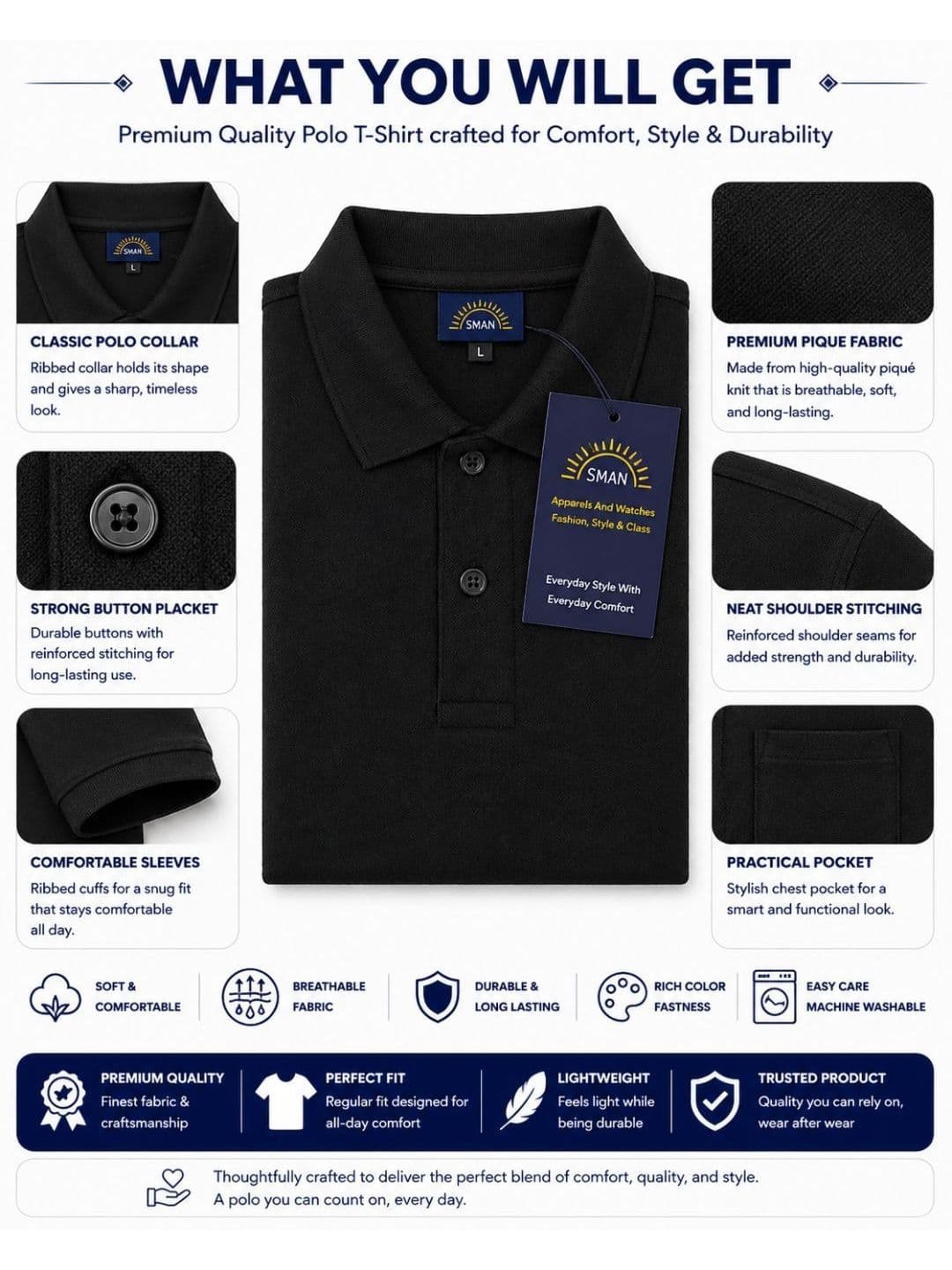 SMAN Men 2 Polo Collar Pockets T-shirt thumbnail 3