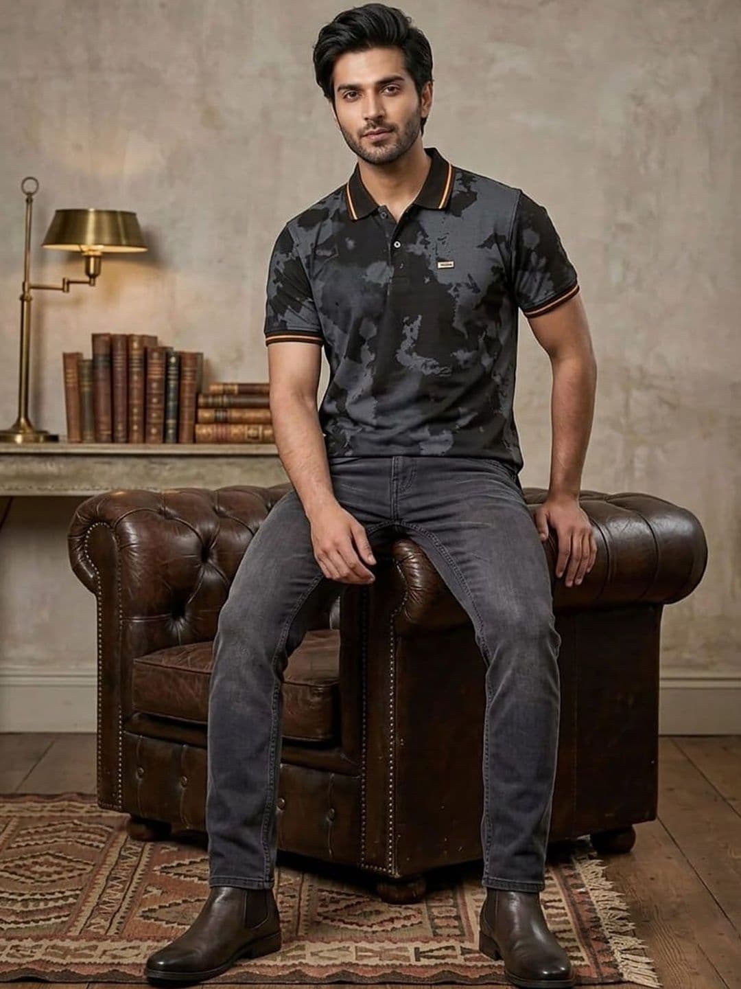 SZN Men Tie and Dyed Polo Collar T-shirt thumbnail 4