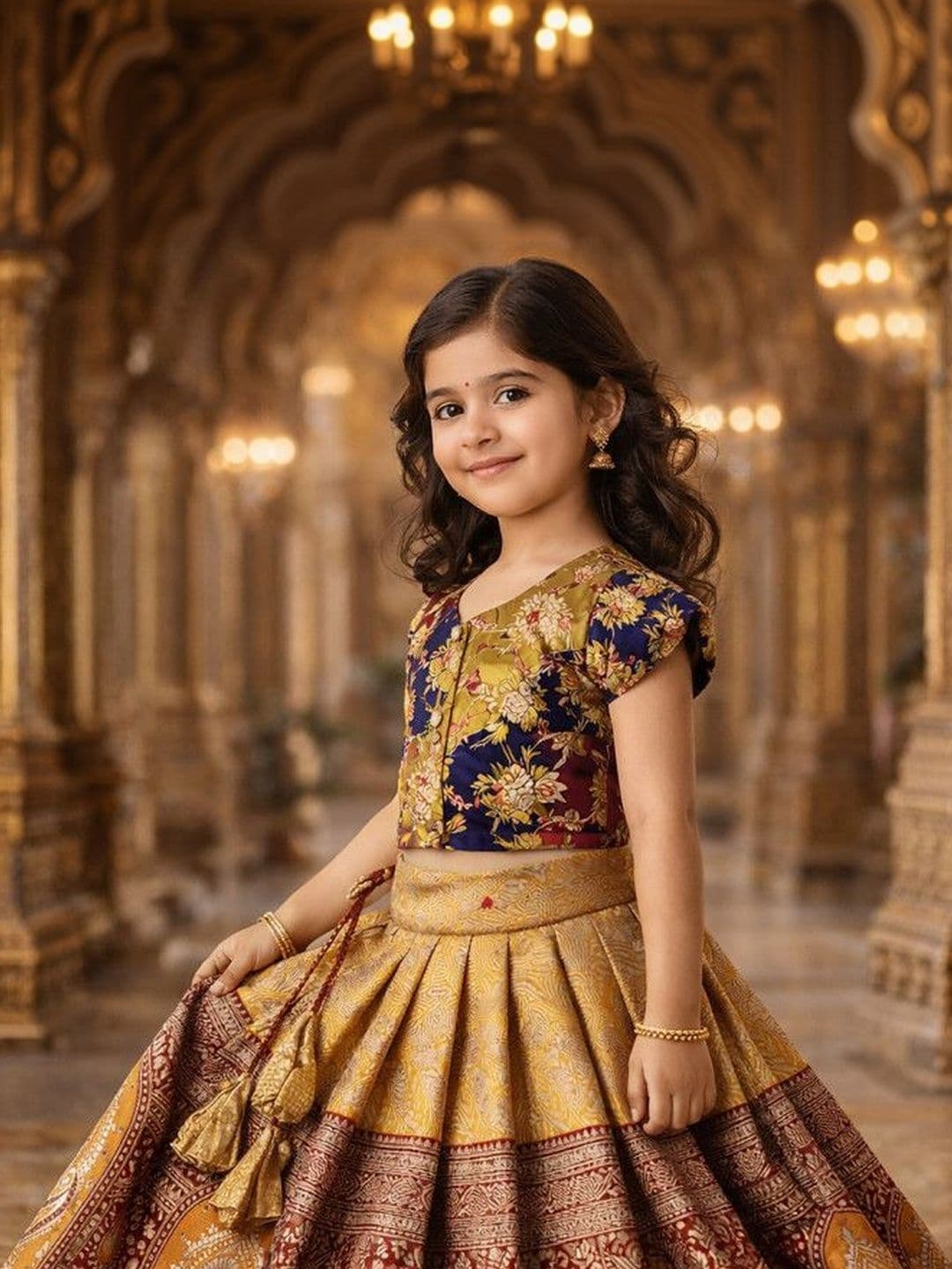 Ethzy Girls Embroidered Semi-Stitched Lehenga & thumbnail 2