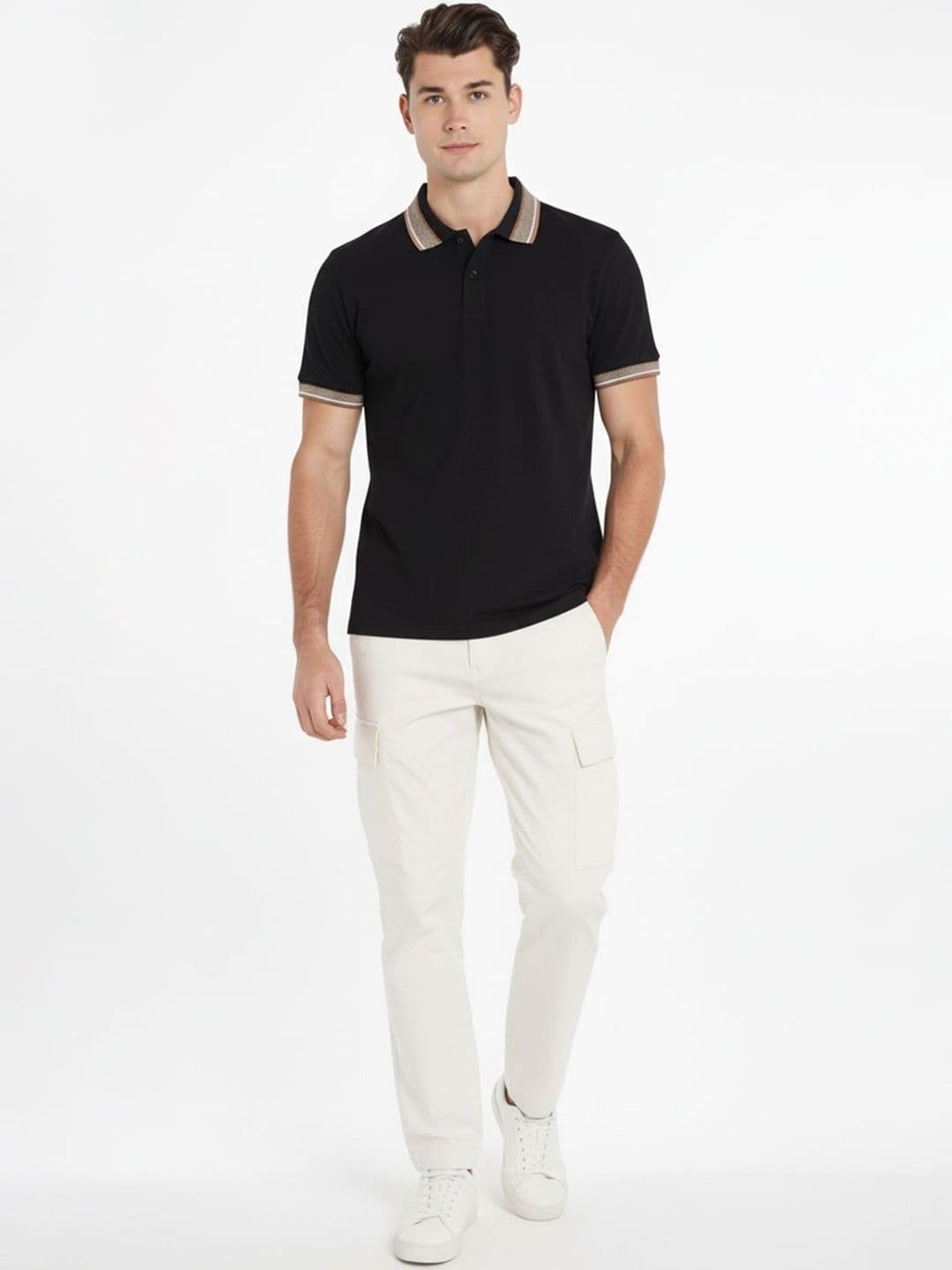 Leotude Men Polo Collar Short Sleeves Cotton T-shirt thumbnail 5