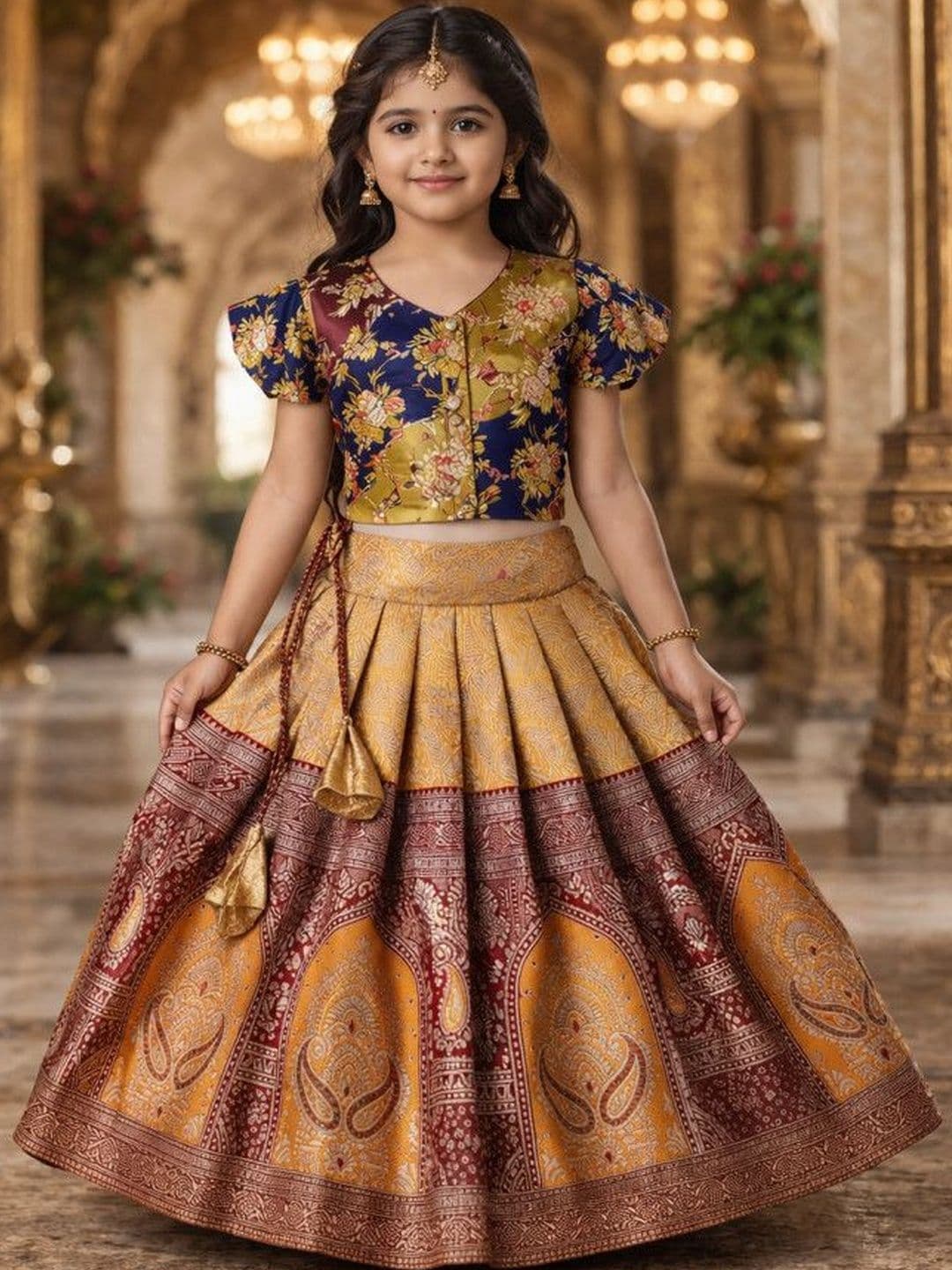 Ethzy Girls Embroidered Semi-Stitched Lehenga & - view 1