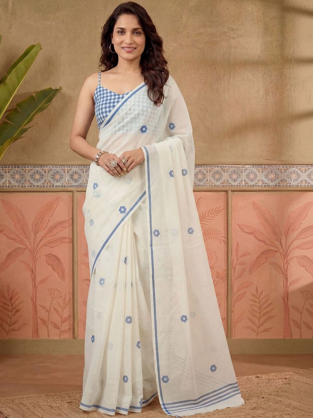 Sangria Printed Chanderi Ready to Wear Saree Blouse Piece thumbnail 7