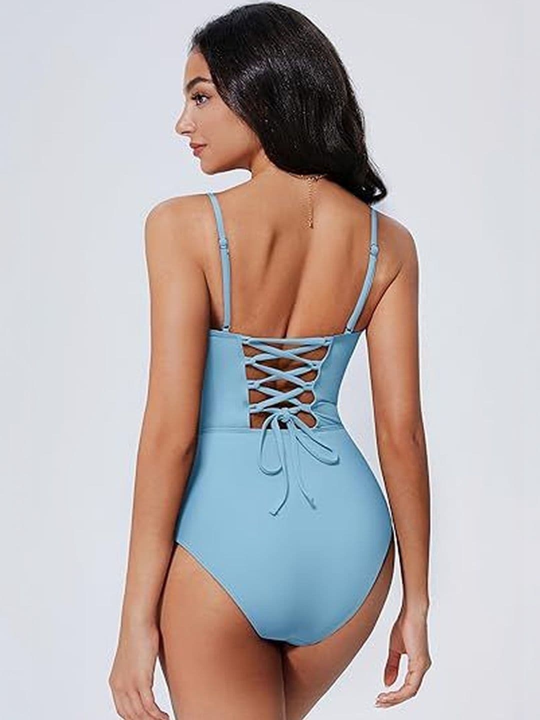 BAESD Shoulder Straps Full Coverage Lace-Up Back & Adjustable Straps Bodysuit Swimwear thumbnail 2