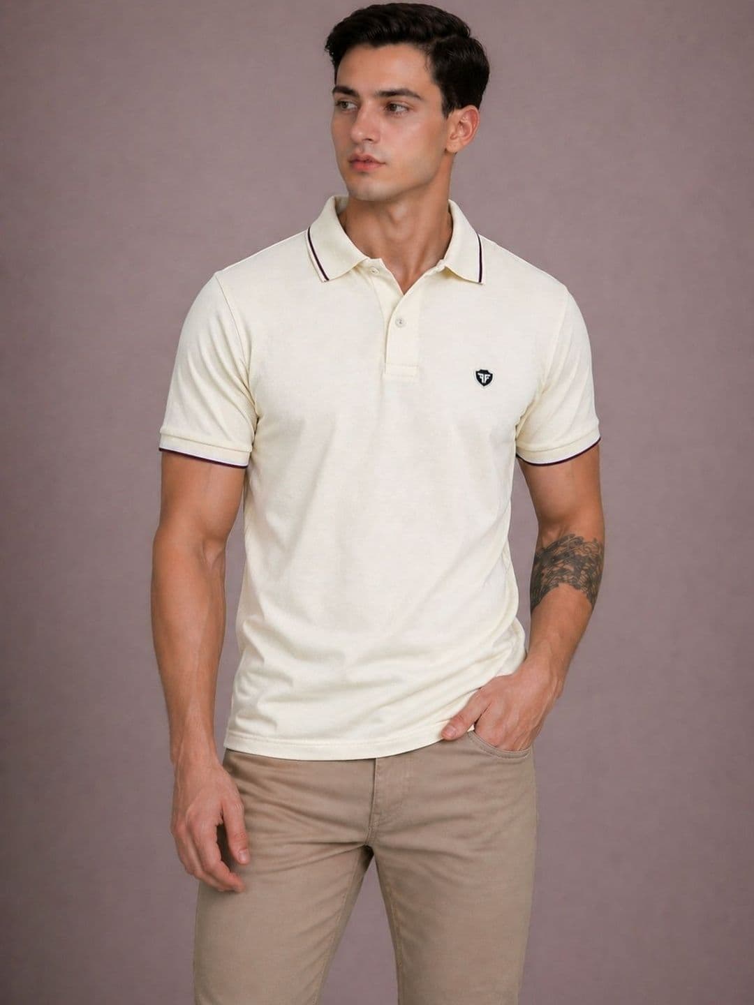 FEVERFEW Men Brand Logo Polo Collar Pockets T-shirt - view 1
