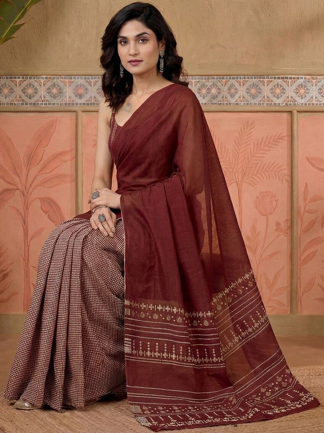 Sangria Printed Chanderi Ready to Wear Saree Blouse Piece - view 1