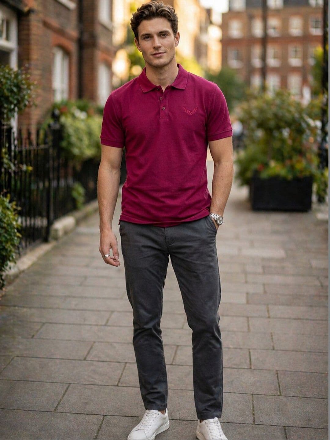 STRAY88 Maroon Polo Collar Short Sleeves T-shirt thumbnail 3