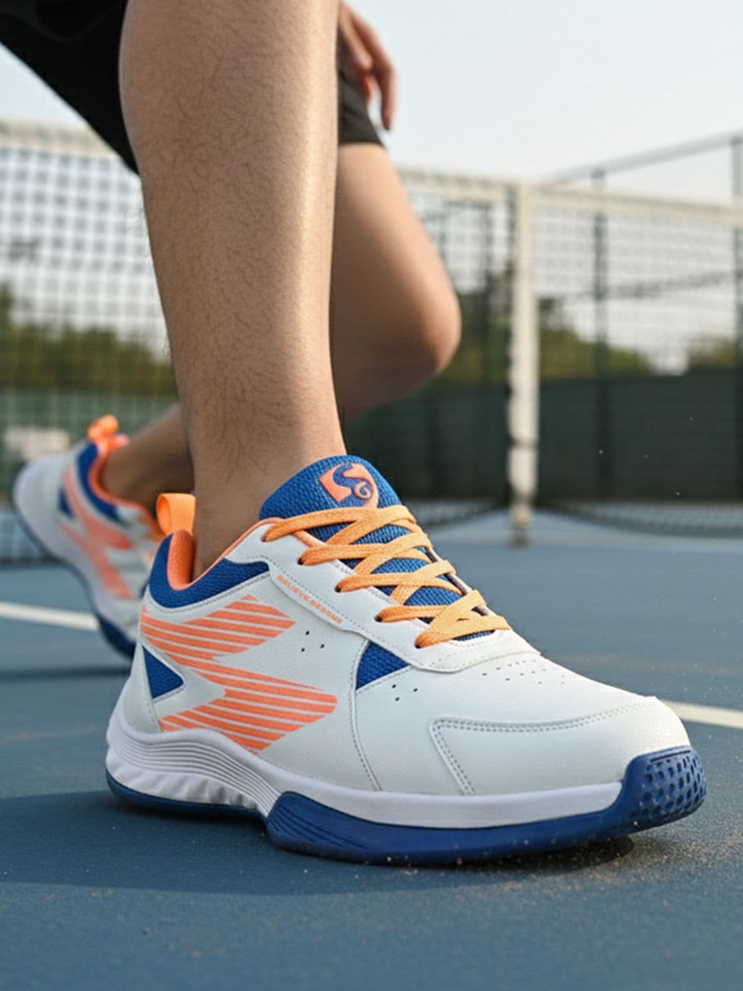 SG Ease White-Orange All-court shoes best for Badminton Pickleball & Tennis Shoes thumbnail 2