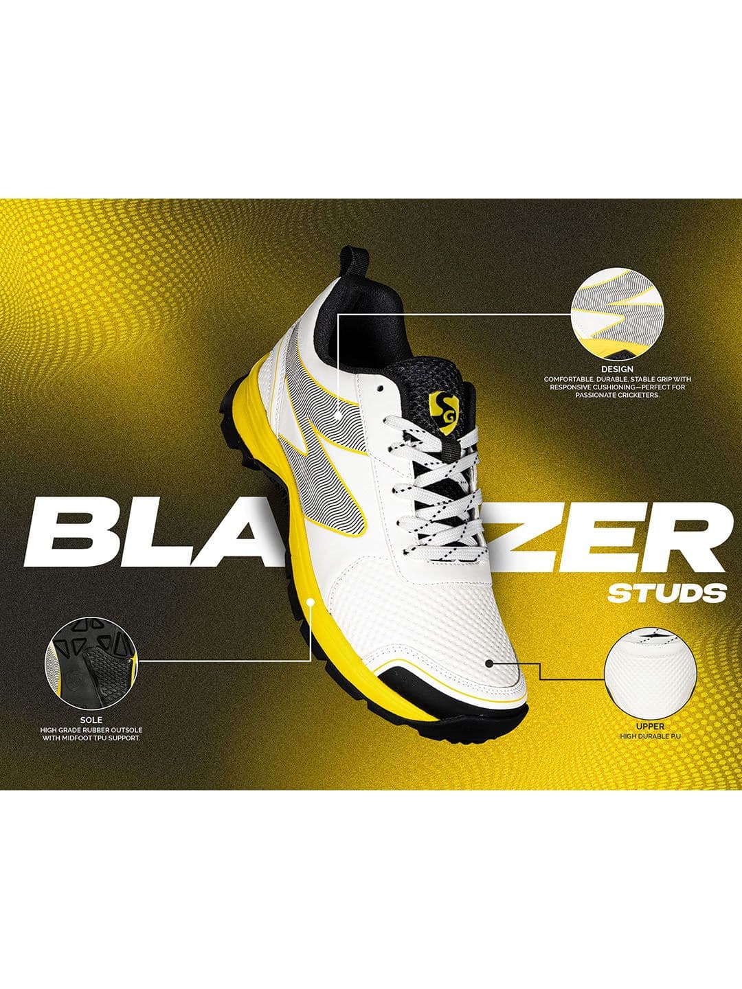 SG Blazer Cricket Shoes White-Yellow - High Performance Comfort & Stability thumbnail 4
