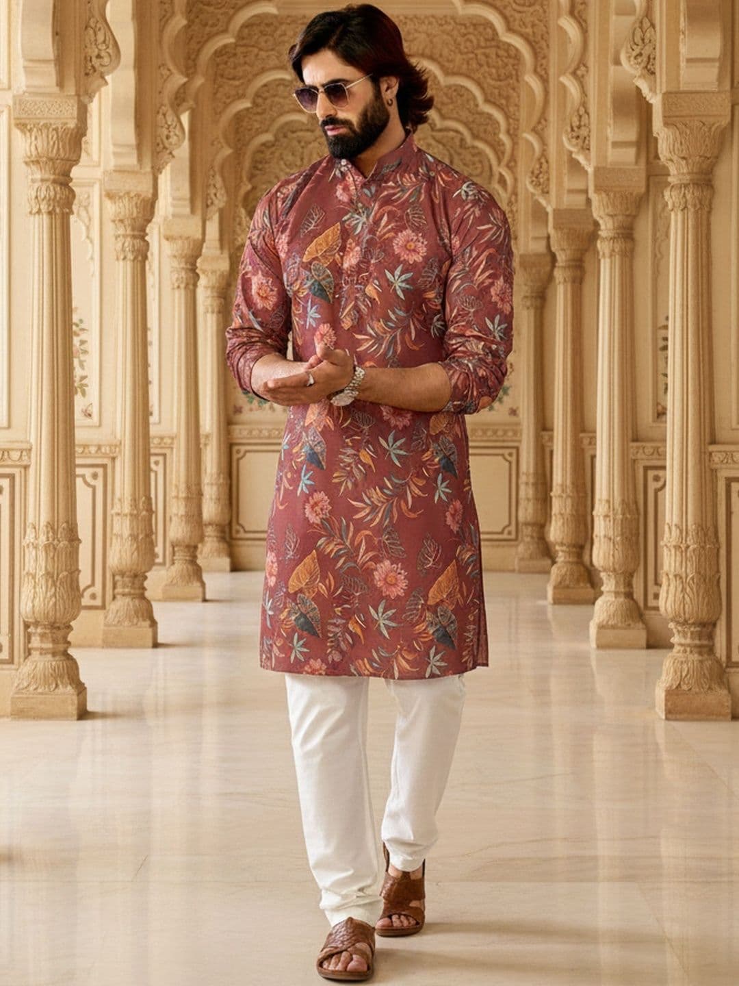 RANGRAAG Men Floral Printed Kurta thumbnail 4
