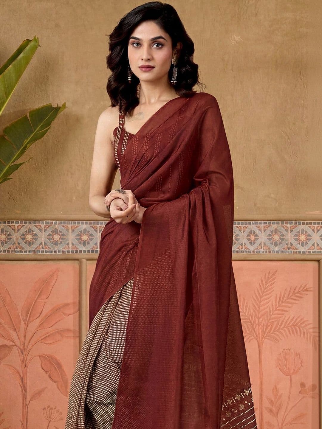 Sangria Printed Chanderi Ready to Wear Saree Blouse Piece thumbnail 2