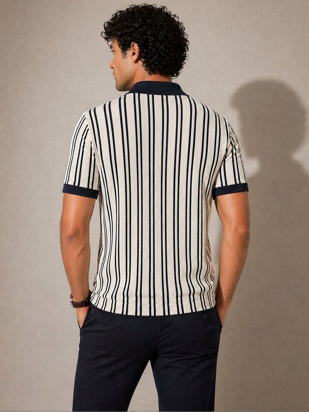 Raves Men Striped Polo Collar Bio Finish T-shirt thumbnail 3
