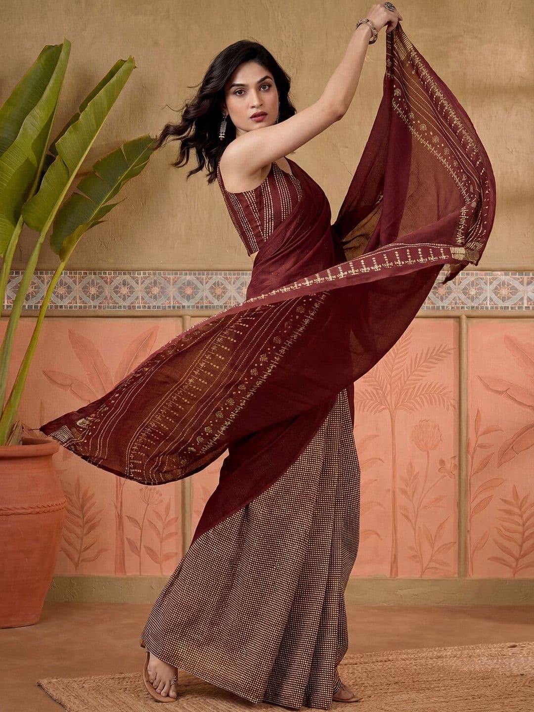 Sangria Printed Chanderi Ready to Wear Saree Blouse Piece thumbnail 3