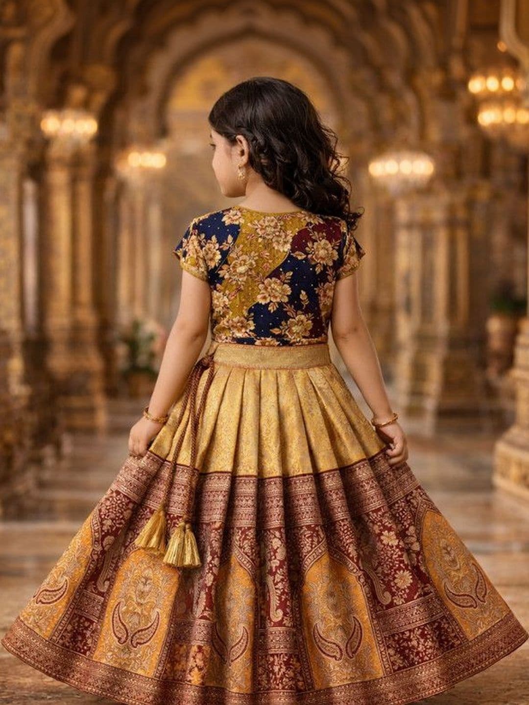 Ethzy Girls Embroidered Semi-Stitched Lehenga & thumbnail 3