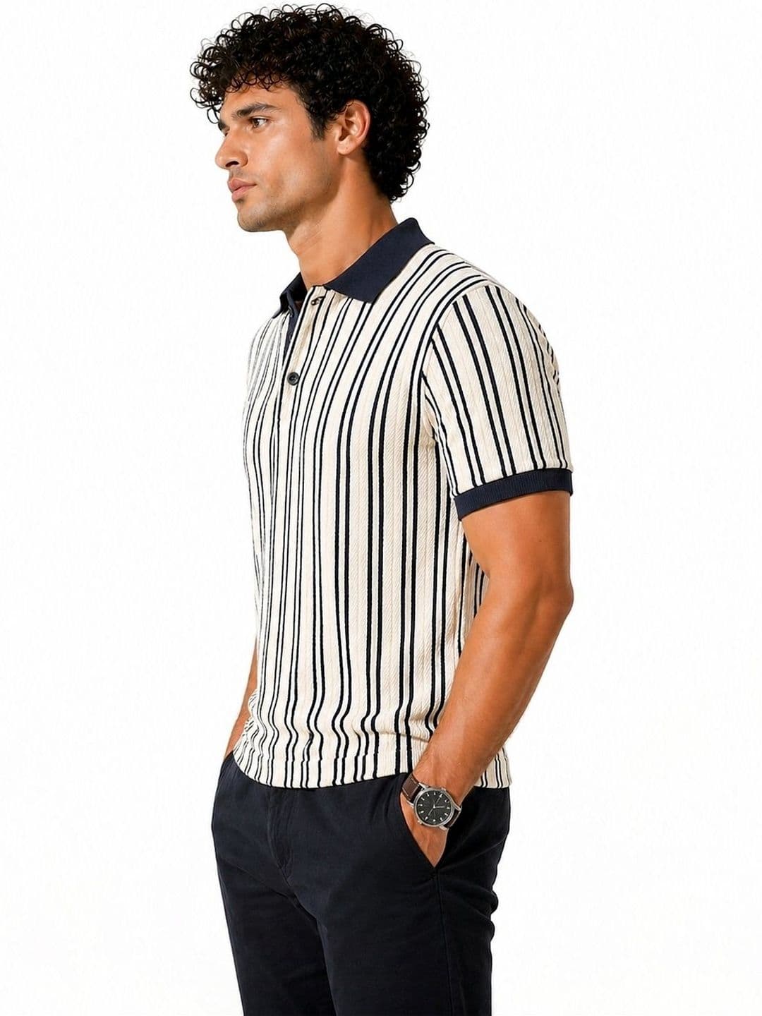 Raves Men Striped Polo Collar Bio Finish T-shirt thumbnail 5