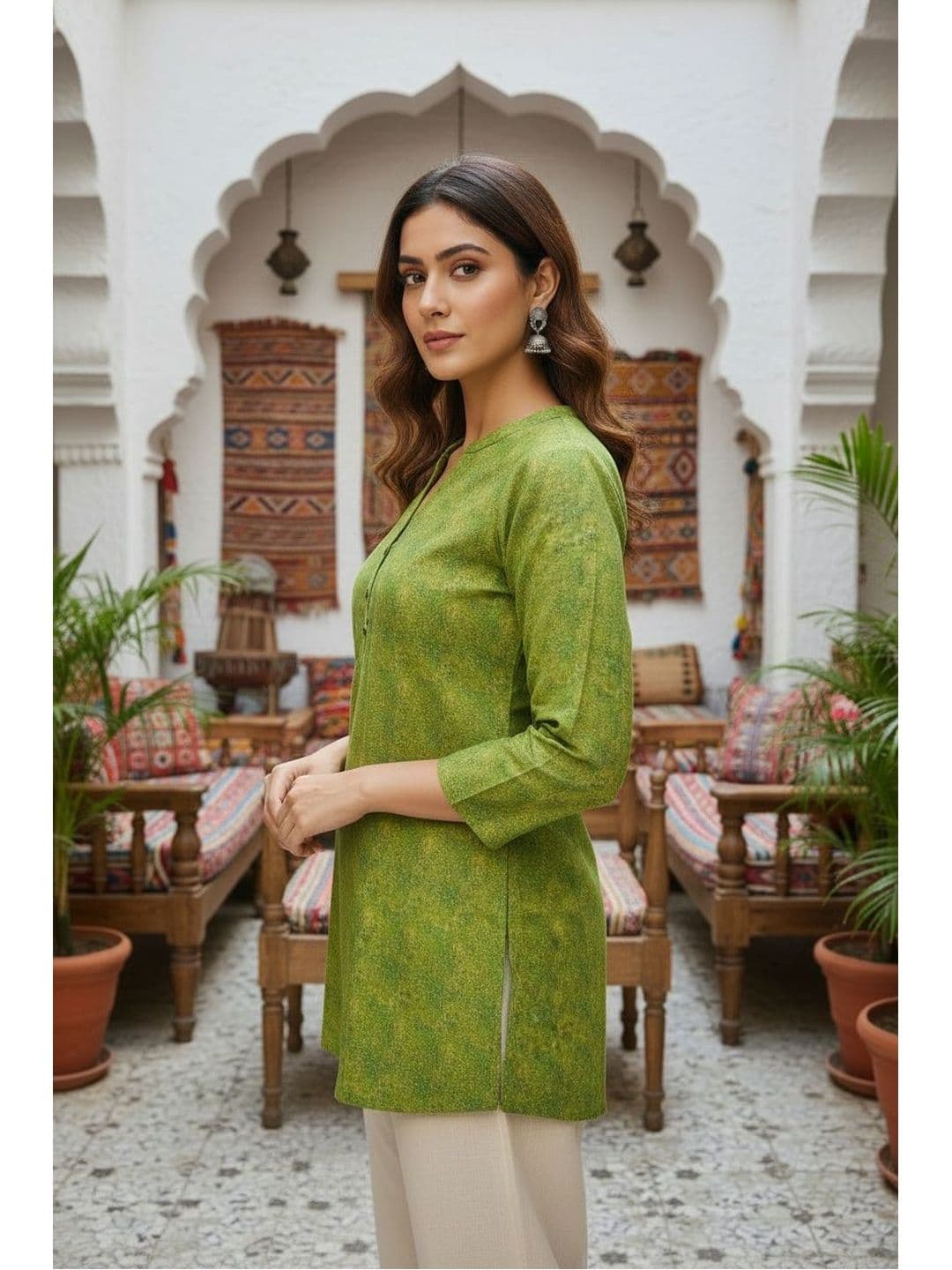 Anouk Printed V-Neck Pure Cotton Blend Kurti thumbnail 7