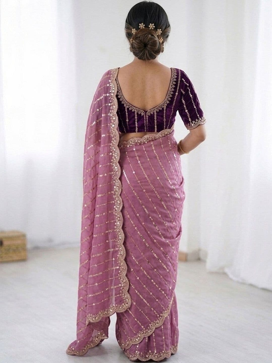 Satrani Embellished Sequinned Saree With Designer Blouse thumbnail 4