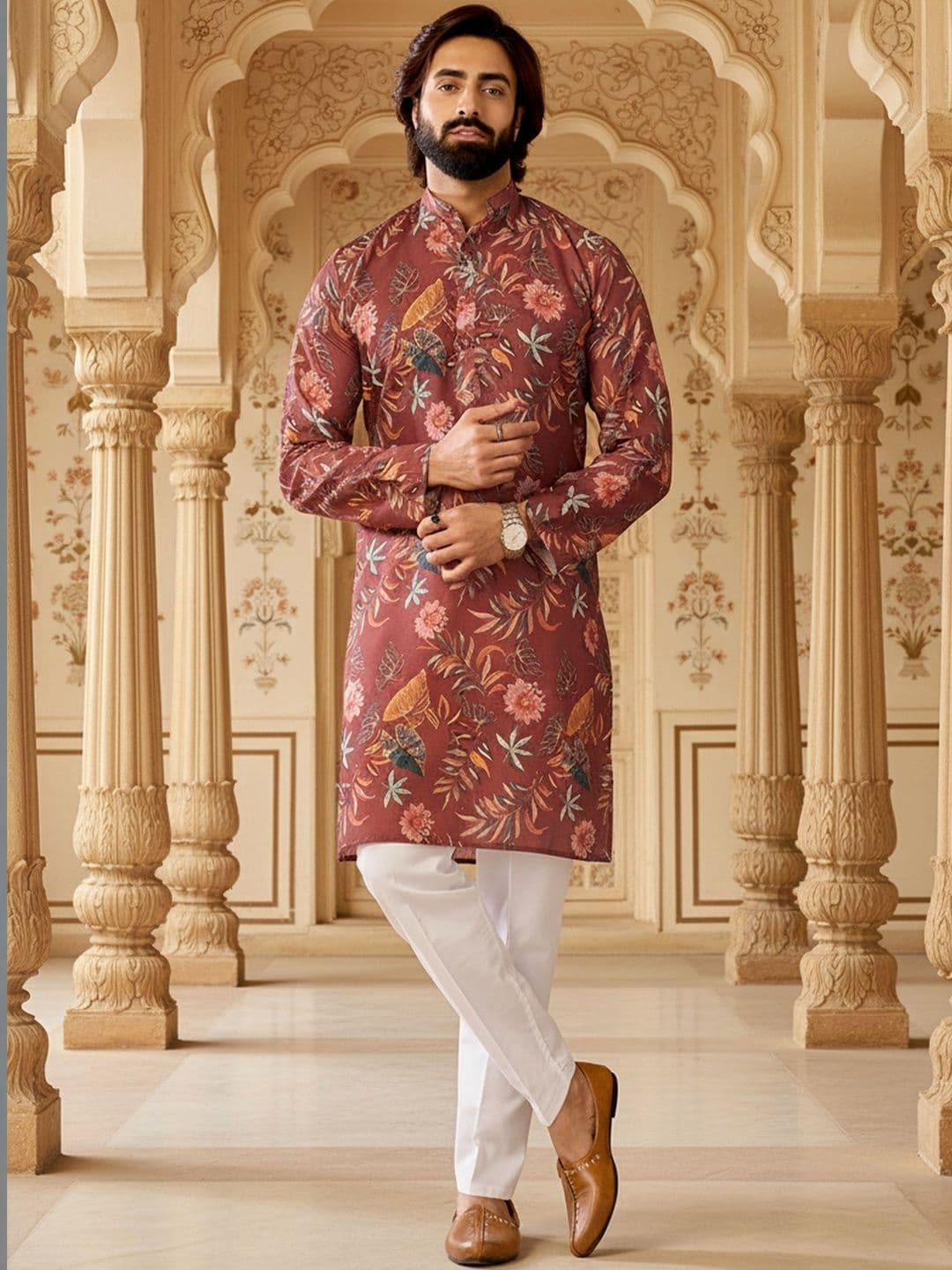 RANGRAAG Men Floral Printed Kurta thumbnail 3