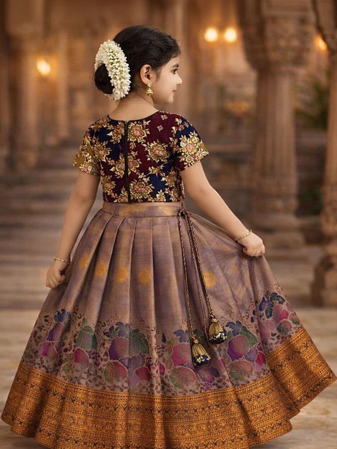 Ethzy Girls Round Neck Short Sleeves Ready to Wear Lehenga thumbnail 2