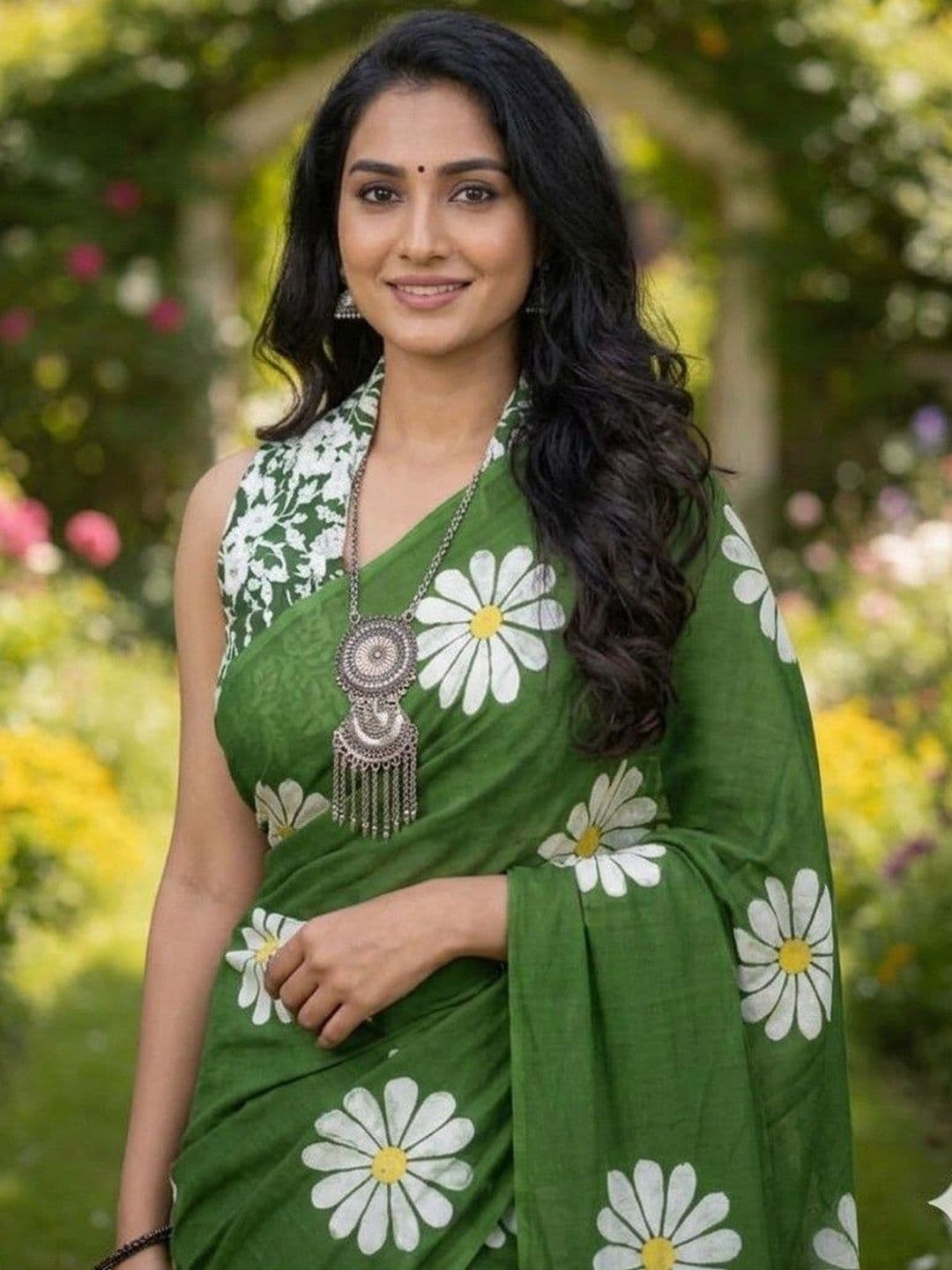 Silkena Floral Linen Blend Saree thumbnail 2