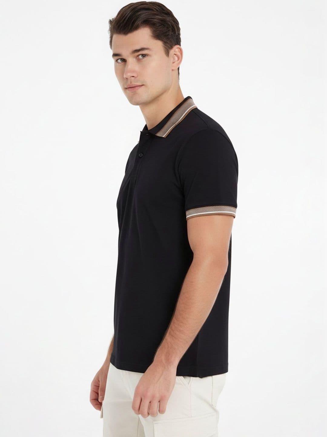 Leotude Men Polo Collar Short Sleeves Cotton T-shirt thumbnail 3