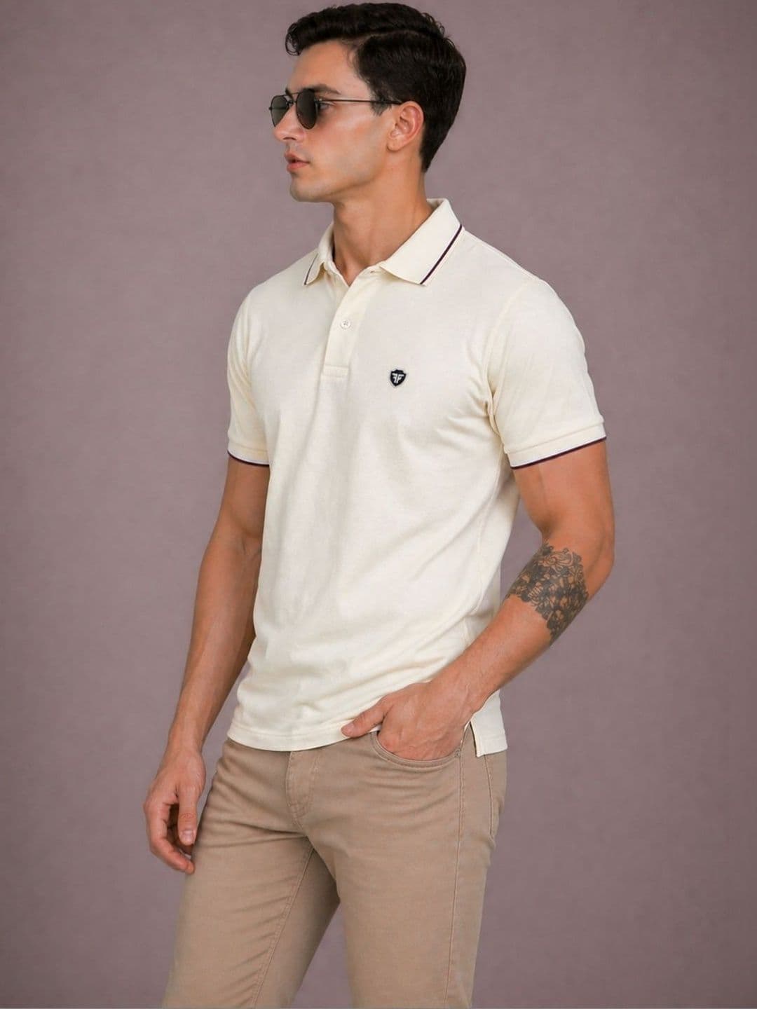 FEVERFEW Men Brand Logo Polo Collar Pockets T-shirt thumbnail 2