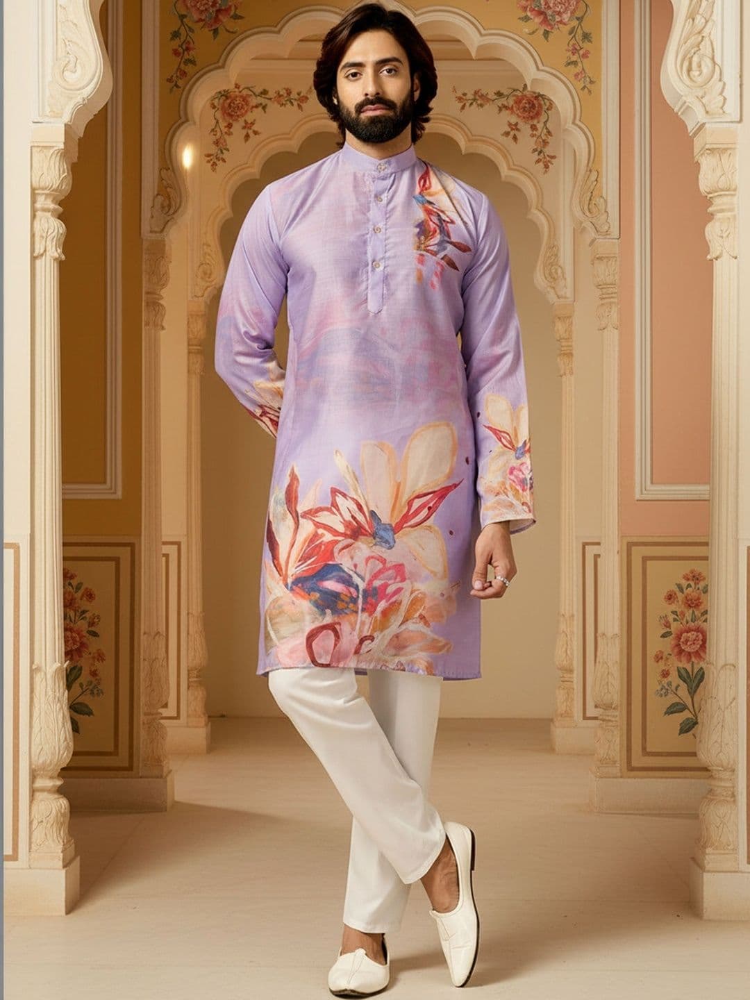 RANGRAAG Men Floral Printed Floral Kurta thumbnail 2